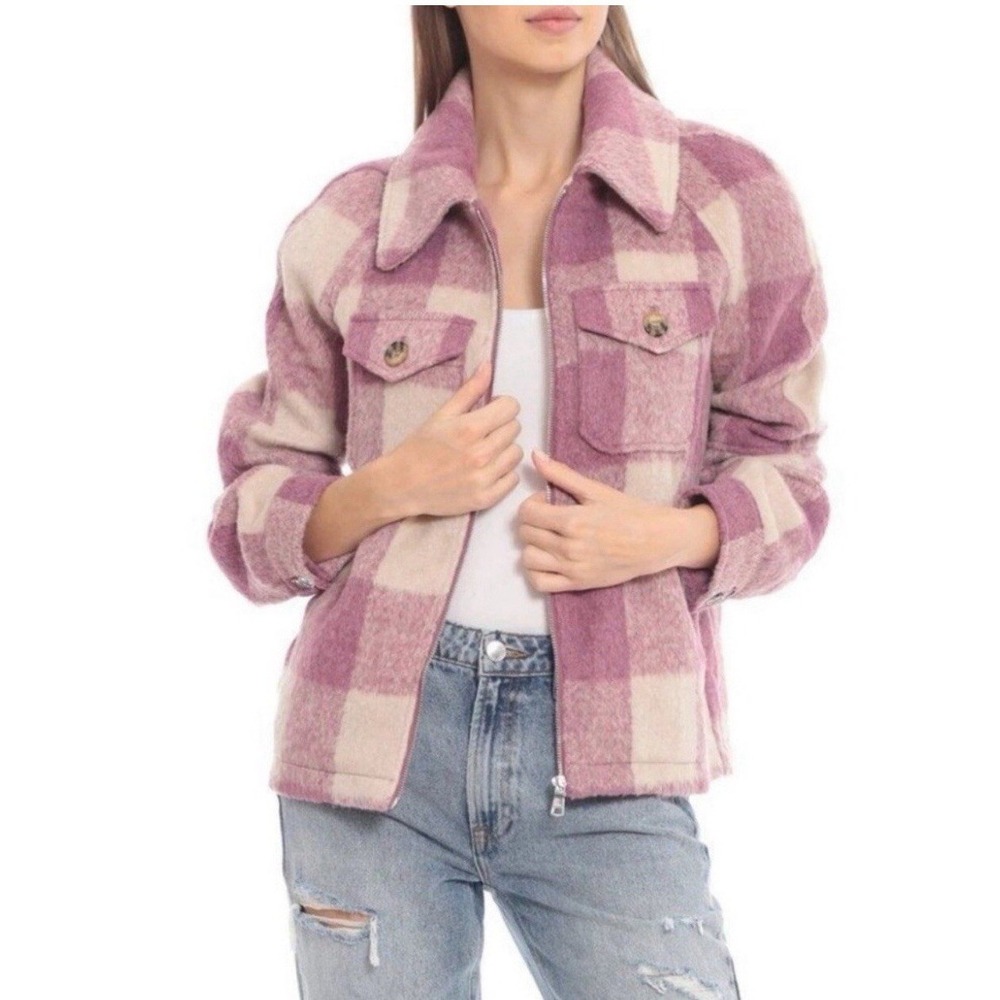 Anthropologie Avec Les Filles Purple & Ivory Plaid Zip Up Jacket Size S